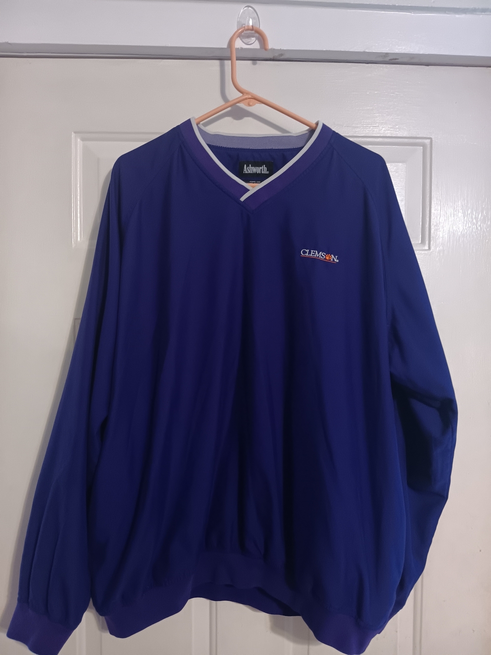 Ashworth Clemson V-Neck Pullover - Purple with Orange Accent